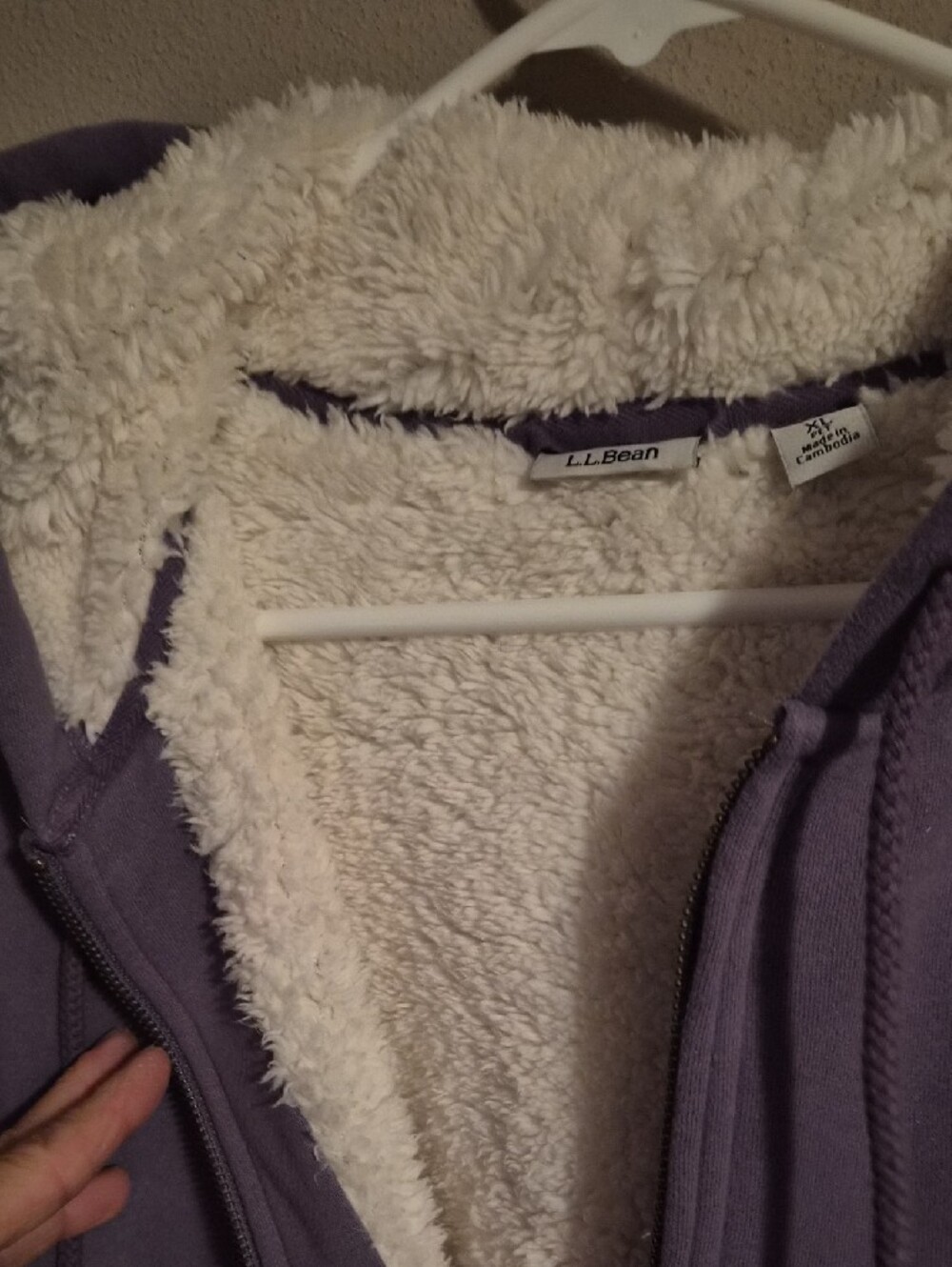 L.L. Bean Lavender Zip Hoodie with White Sherpa Lining - Picture 5 of 6